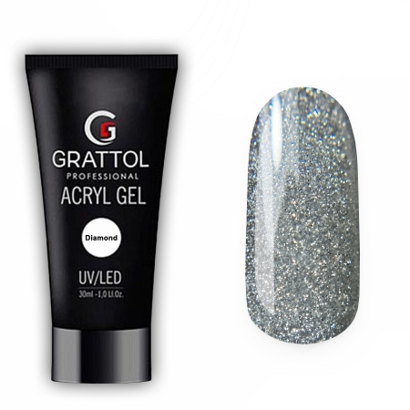 Grattol Acryl Gel Diamond Reflective - Светоотражающий Акрил-гель, блестка мелкой дисперсии, 30 ml